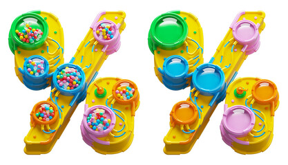 Futuristic toy font. Turn off and on. Percent symbol