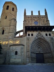 Fototapeta na wymiar statues at the gothic gate of Huesca Cathedral Spain