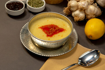 Turkish cuisine lentil soup with butter