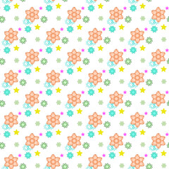 Seamless Pattern with Abstract Pretty Flowers and Stars