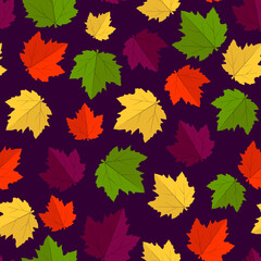 Autumn maple leaves seamless pattern.  Vector design.