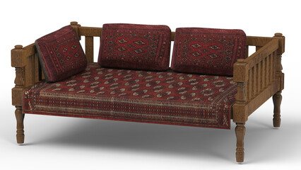 red arabian sofa on white background