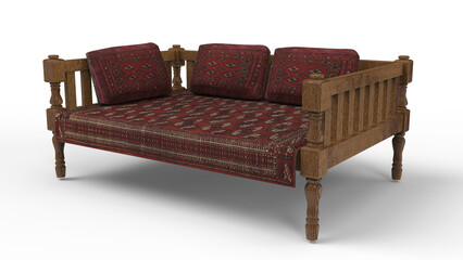 red arabian sofa on white background