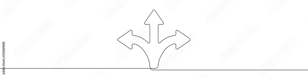 Poster arrows in three directions icon line continuous drawing vector. one line arrows in three directions 