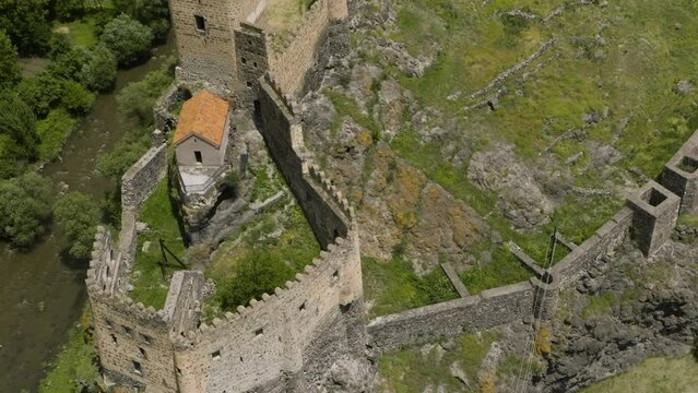 Oldest Georgian Monument Of Khertvisi Fortress In Meskheti Region, Georgia. Aerial Drone Shot