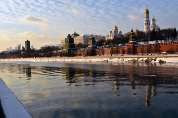 Fototapeta premium Moscow Kremlin architecture. Color winter photo.