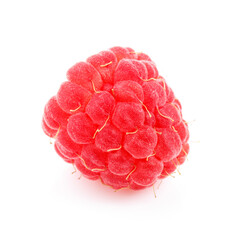 Closeup of a raspberry on a white background, organic berry.