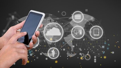 Cloud ERP, Enterprise Resource Planning  concept. Man with icons