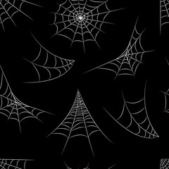 Spider's web endless background. Line art Halloween vector pattern