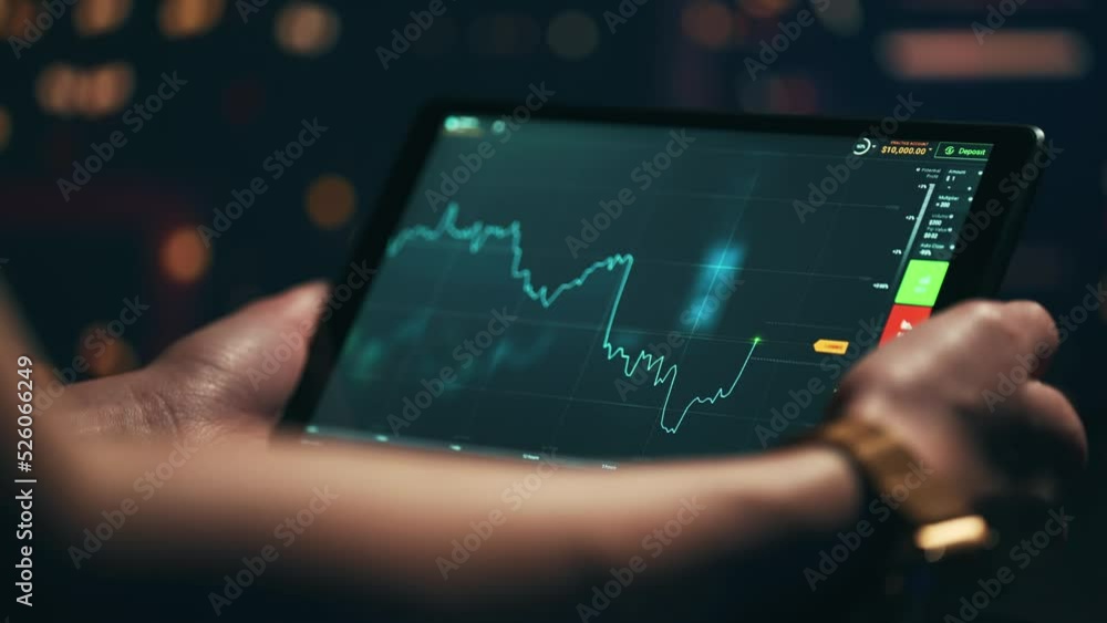 Poster stock market candles and information of exchange with data of price on the tablet screen. financial 