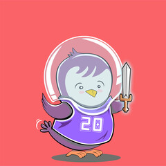 Little bird athlete
doing sports playing football, basketball, baseball, bowling and playing swords, Tennis, fencing wearing fashion clothes