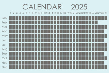 2025 calendar planner. Corporate design week. Isolated on color background. Moon calendar. Place for stickers