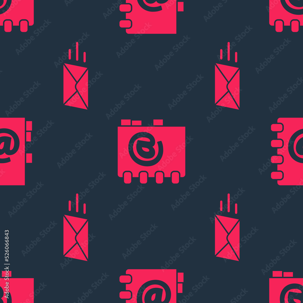 Poster set express envelope and address book on seamless pattern. vector