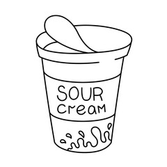 Sour cream. Dairy product. Editable outline stroke. Vector line icon.