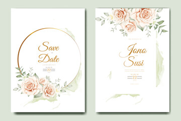 Fototapeta na wymiar Beautiful hand drawn flower wedding invitation card set 