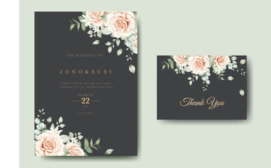Beautiful hand drawn flower wedding invitation card set 