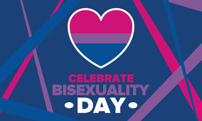 Celebrate Bisexuality Day. Bisexual Pride and Bi Visibility Day. Bisexual flag. Coming out. Celebrated annual in September 23. Festival and parade. Poster, card, banner, template, background. Vector