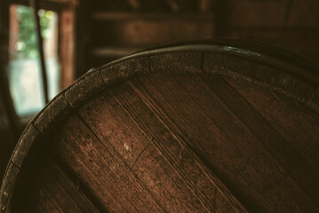 Old barrel background, cask close up	