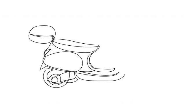 Self drawing animation of classic scooter drawn by continuous one line. Classical scooter motorcycle.