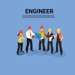 Technician and builders and engineers isometric 3d vector illustration concept for banner, website, illustration, landing page, flyer, etc. - obrazy, fototapety, plakaty