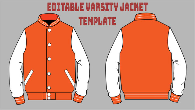 Orange Varsity Jacket University Jacket Editable Template