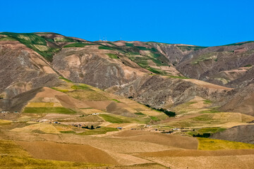 Fields and mountains in the north of Afghanistan near Faizabad city
