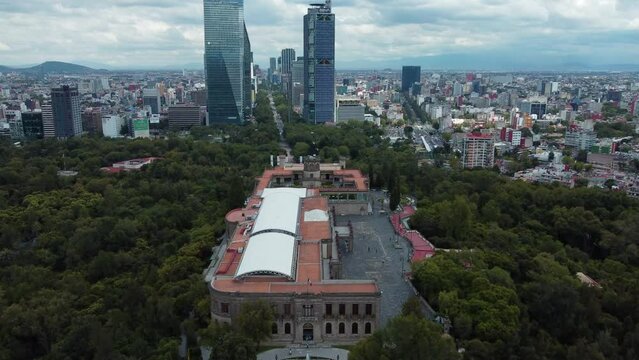 Aerial Shot Of Torre Mayor And BBVA High Rise Skyscrapers, Paseo de la Reforma, Mexico City