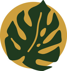 Monstera green leaf sihougette. Tropical exotic nature plants, summer vacation holiday theme illustration decorative element. Minimalism style logo or background colorful vector design.