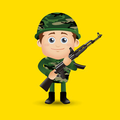 Army soldier in uniform with difference action