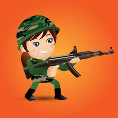 Army soldier in uniform with difference action