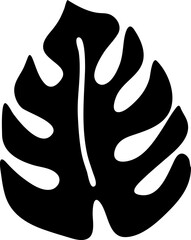 Fototapeta premium Monstera leaf simple black silhouette. Tropical exotic plants, summer vacation holiday theme vector illustration decorative element. Minimalism style logo or background monochrome design.