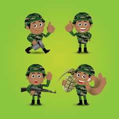 Set of army soldiers man in uniform with difference action