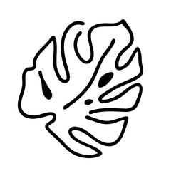 Obraz premium Monstera leaf black silhouette. Tropical vacation holiday theme decorative illustration element. Minimalism style logo or background monochrome design.