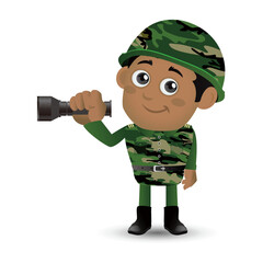 Set of army soldiers man in uniform with difference action