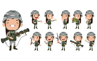 Set of soldier with different poses
