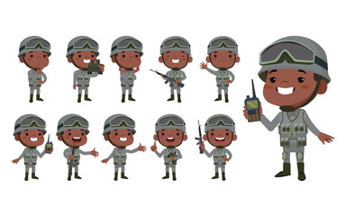 Set of soldier with different poses
