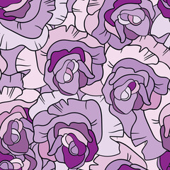 Seamless floral pattern with pink roses. Cartoon style. Design for fabric, textile, paper. Colorful flowers on color background. Vector illustration on traditional folk art ornaments