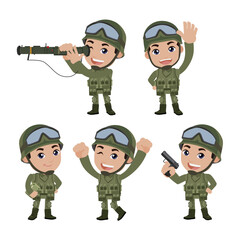 Fototapeta premium Set of army soldiers man in uniform with difference action