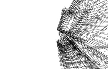 Modern building architectural drawing vector illustration