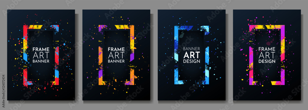 Poster vector illustration. frame for text. modern art graphics. grungy brush strokes dynamic 3d frame. sty