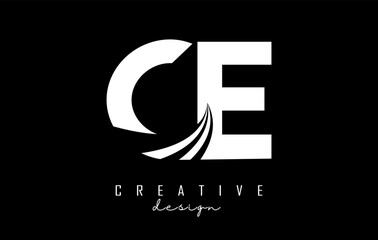 White letters CE c elogo with leading lines and road concept design. Letters with geometric design. - obrazy, fototapety, plakaty