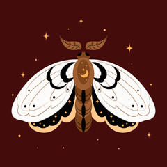 Vector illustrations of magical moth, drawn mystical doodle design element, set of magic and witchcraft in doodle style, Boho moth banner, drawn Halloween design element, drawn mystical doodle