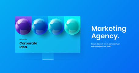 Clean computer display mockup banner layout. Unique presentation design vector concept.