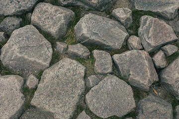 Cobblestone road in the mountains, background texture