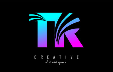 Colorful letter TR t r logo with leading lines and road concept design. Letters with geometric design. Vector Illustration with letter and creative cuts.