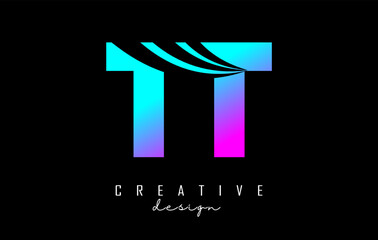 Colorful letter TT t logo with leading lines and road concept design. Letters with geometric design. Vector Illustration with letter and creative cuts.