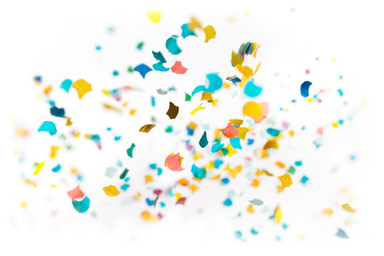Colorful confetti in front of white background