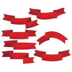 Set of red flat ribbons isolated on white background. Ribbon banner vector illustration. Watercolor lace.