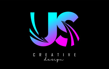 Creative colorful letters US u s logo with leading lines and road concept design. Letters with geometric design. - obrazy, fototapety, plakaty