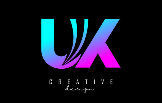 Creative colorful letters UX u xlogo with leading lines and road concept design. Letters with geometric design.